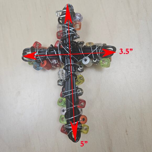 Vintage Handmade Cross Beaded & Twisted Wire Hanging Hook Christian Faith Unique - Picture 7 of 7